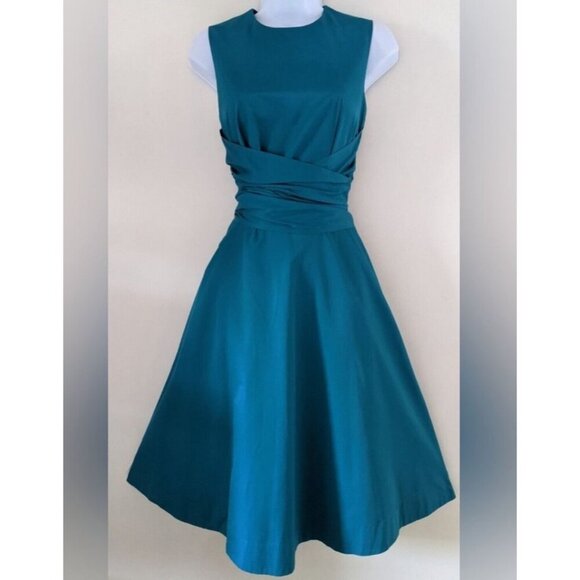 Hobb's London Fit & Flare‎ Wrap Waist Sleeveless Midi Dress Light Blue Size 4 - Picture 1 of 11